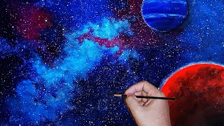 How to Paint Space With Sponge / Easy Planet Painting Tutorial For Beginners