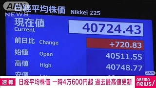 【日経平均株価】取引中の最高値更新　一時4万700円超まで上昇　米株高と円安で(2024年3月21日)