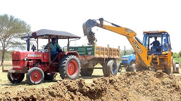 JCB 3DX Backhoe Loader Loading Mud Work By Mahindra Tractor | tractor video | come to village |