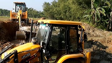 Two JCB Backhoe Machine Trying To Break and Throw out Old Concrete Culvert For New Bridge.- Part- 5