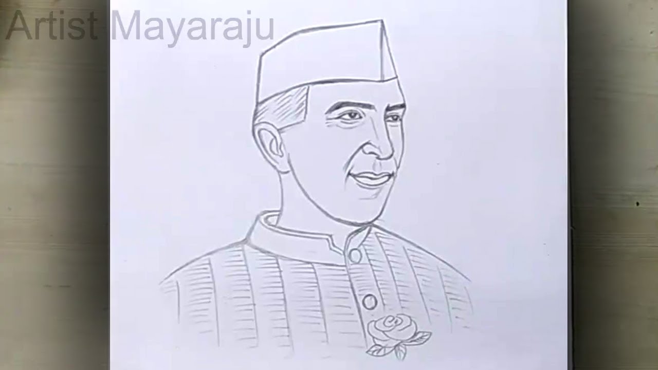 How to draw Jawaharlal Nehru| Children's day drawing |simple art with rose|  pencil sketch| chachaji | Rose pencil sketch, Easy drawings sketches,  Simple art