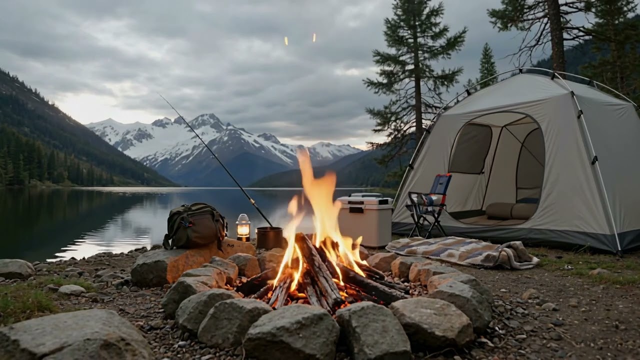 Cozy Lakeside Campfire Ambience Crackling Fire Sounds for Study, Reading & Focus (3 Hours)