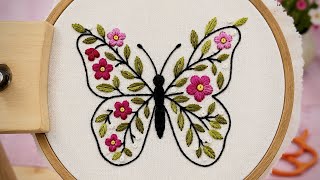 Floral butterfly embroidery tutorial || Embroidery for Beginners - Let’s Explore 