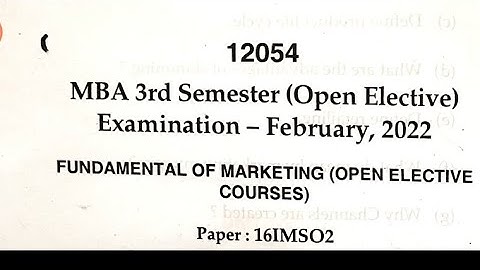 M.COM/MBA 3rd Sem(Open Elective) Examination - February, 2022FUNDAMENTAL OF MARKETING code- 16IMSO2