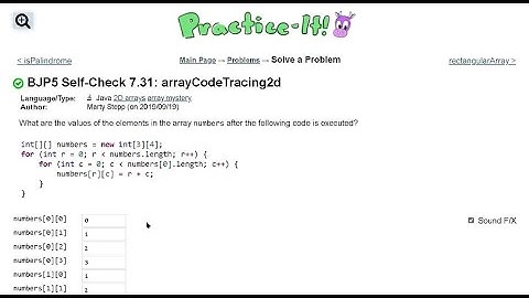 Java Practice It   |   Self-Check 7.31: arrayCodeTracing2d   |   arrays, syntax, array basics