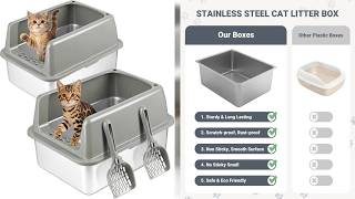 Kirecoo Stainless Steel Cat Litter Box 2-Pack | Odor-Free, Easy-Clean, Multi-Cat Friendly