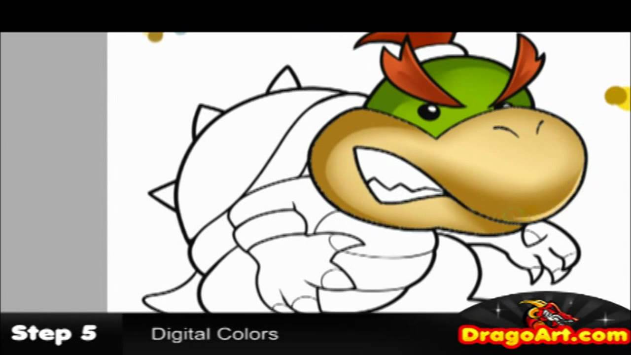 How to Draw Bowser Jr, Bowser From Mario, Step by Step - YouTube