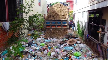 First Start Amazing PROJECT!! Landfill Delete Garbage In Flooded Area Use Bulldozer Pushing Soil.