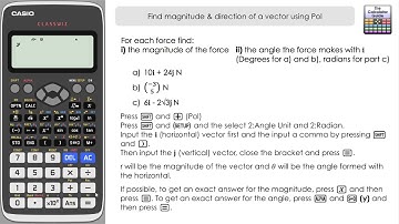 De grootte en richting van een vector vinden met behulp van Pol | Casio Classwiz fx-991EX