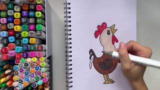 Rooster Drawing and Colouring Easy for Kids