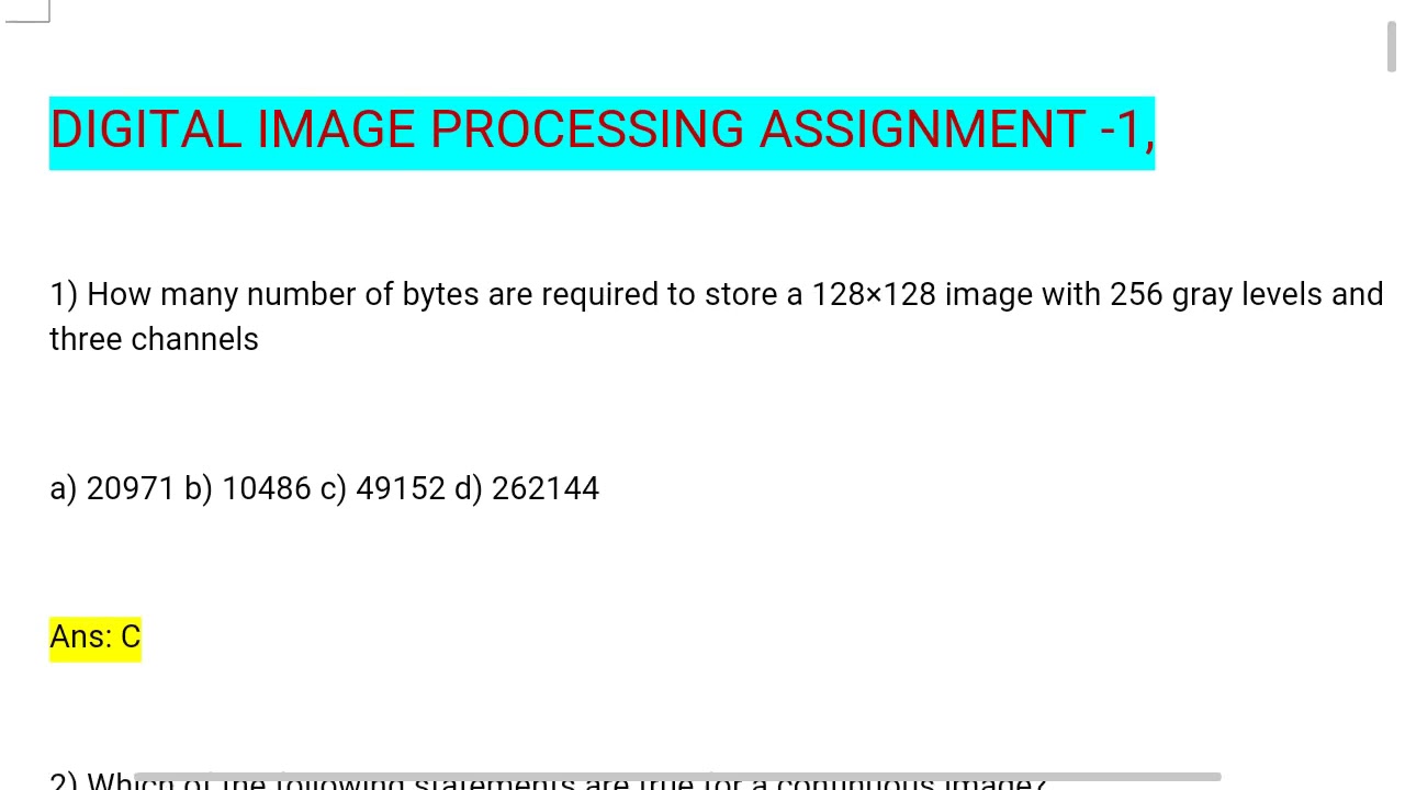 digital image processing nptel assignment answers 2021