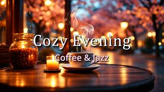 Warm Spring Night Café ☕ Relaxing Jazz Ambience with Rainy Streets and Cozy Lights