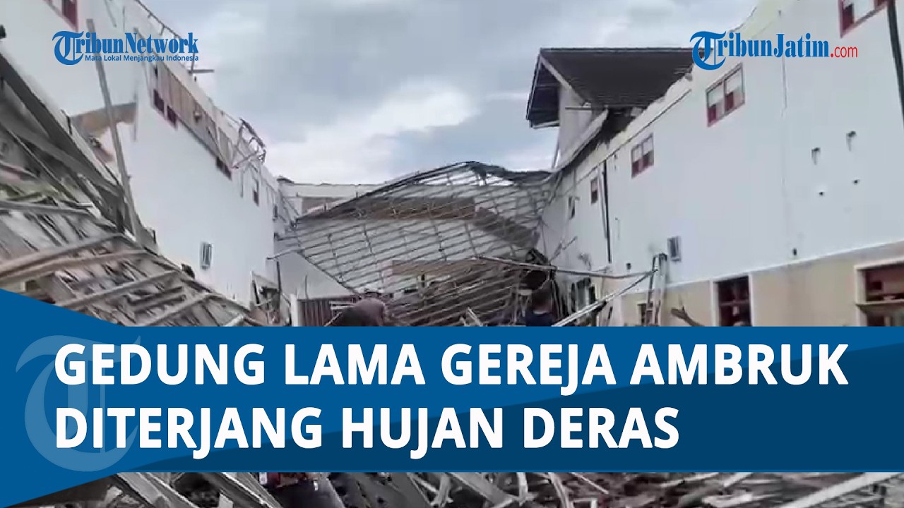 ATAP GEDUNG SERBAGUNA GKJW BONDOWOSO AMBRUK, Bangunan Lama Diterjang Hujan Deras Hingga Dua Hari