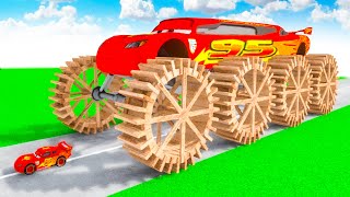 McQueen Giant Transforming to WOOD STICK wheels BTR McQueen in Teardown!