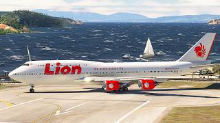 OMG 747-8 Lion Air Takeoff on Short Runway Skiathos Airport