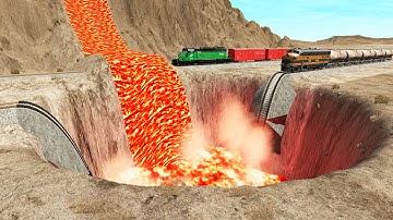 Trains vs Giant Lava Crater | BeamNG.Drive