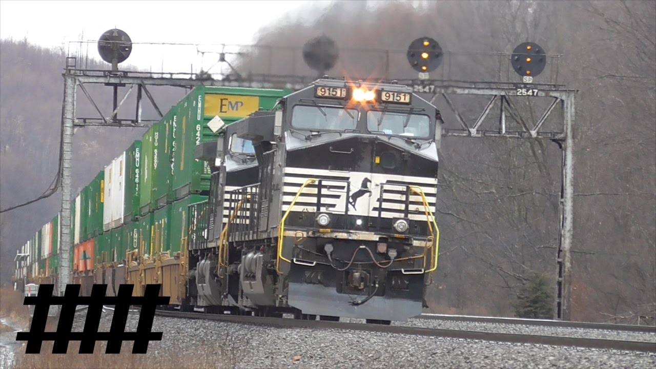 NS Trains in the Rain in Lilly, PA with PRR ABS Signal Bridge PT 254