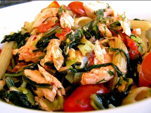 Whole Wheat Penne Pasta With Salmon & Greens Recipe