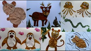 7 ide membuat kolase hewan dari daun kering || School Project Ideas || dry leaf animal collage