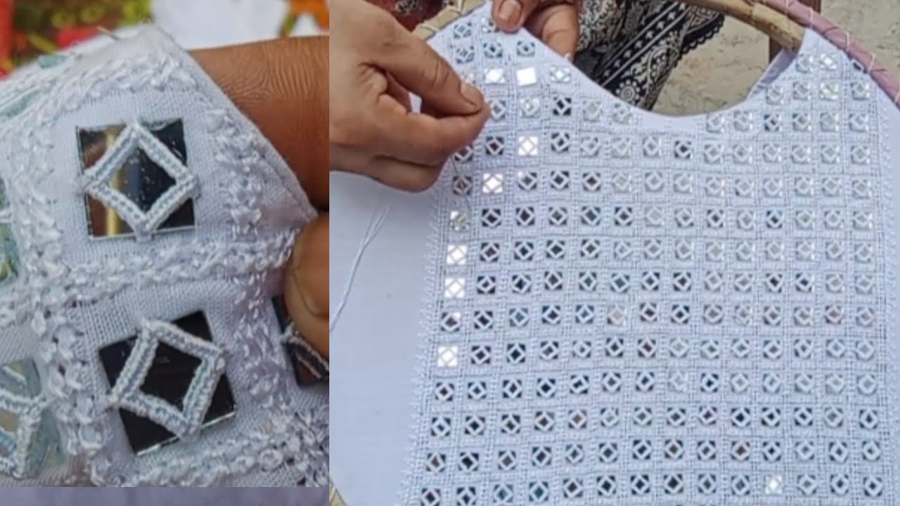 Latest Mirror Work . Neckline Design hand Embroidery 🪡 Outfit Eid special dress.