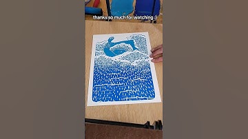 printing a lino-cut! #shorts #art #linocut #printmaking #waves #mermaid #surf