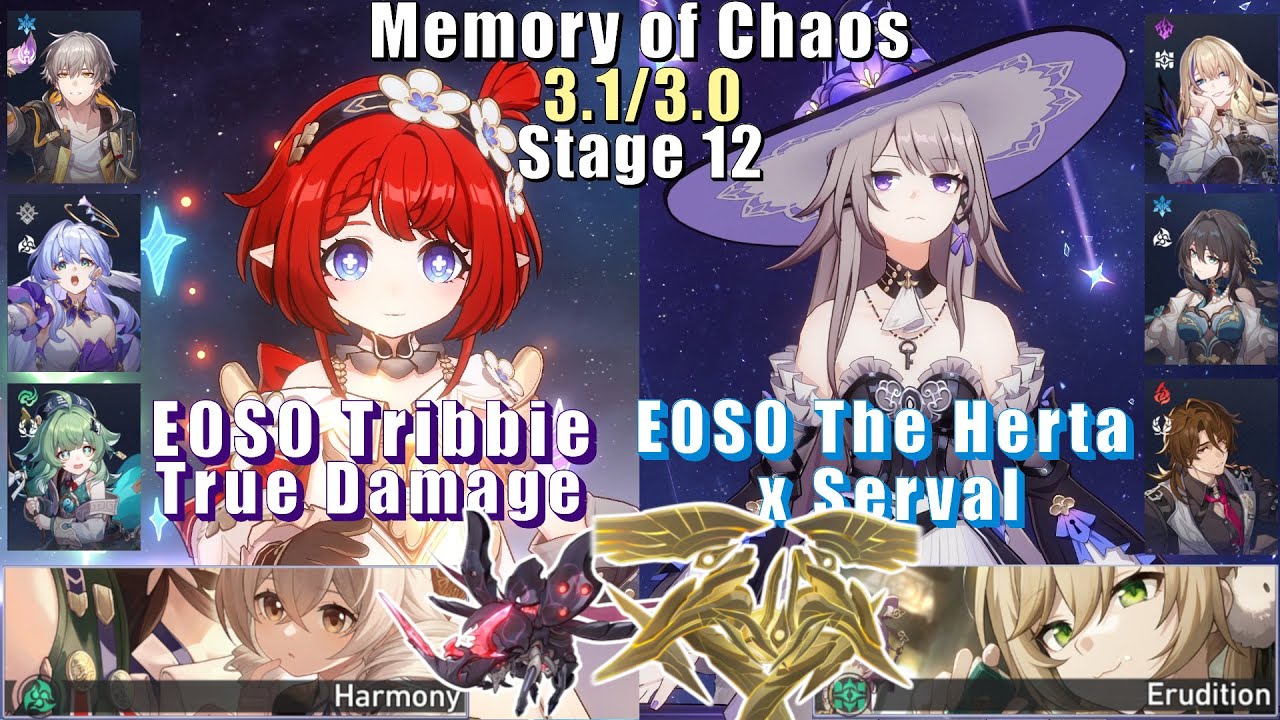 E0S0 Tribbie True Damage & E0S0 The Herta Serval | 3.1/3.0 Memory of Chaos 12 3 Stars | Star Rail