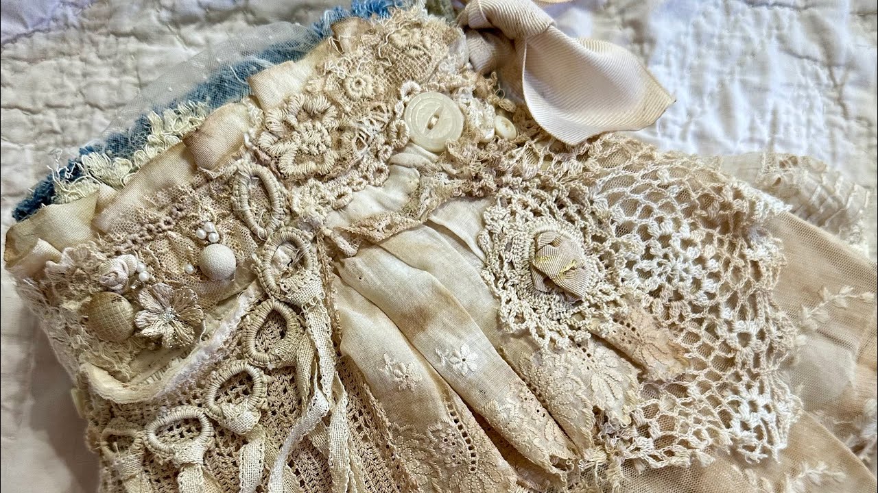 Vintage Shabby Chic Junk Journal w/ skirt closure - Denim and Lace,  antique lace and more lace!!