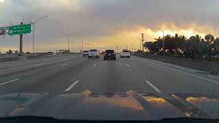 Driving on Highway 836 West, exiting onto the Palmetto Expressway South (826). Beautiful sunset view