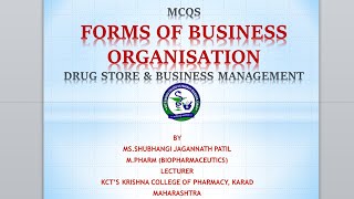 PHARMACY#DCP-II#DSBM#MCQS #FORMS OF BUSINESS ORGANISATION