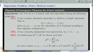 Week 5 : Lecture 24 : Eigenvalues and Eigenvectors: Power Method (Convergence Theorem)