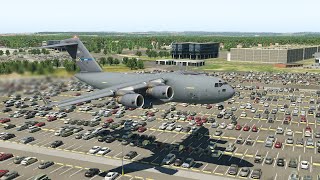 Amazing C-17 Super Low Landing Almost Touch The Building