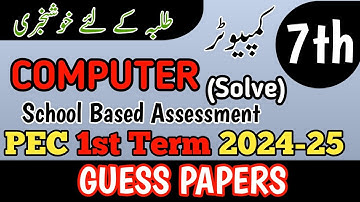 Class 7 Computer Paper School Based Assessment 2024 | SBA First Term papers 7th Class | PEC Grade 7