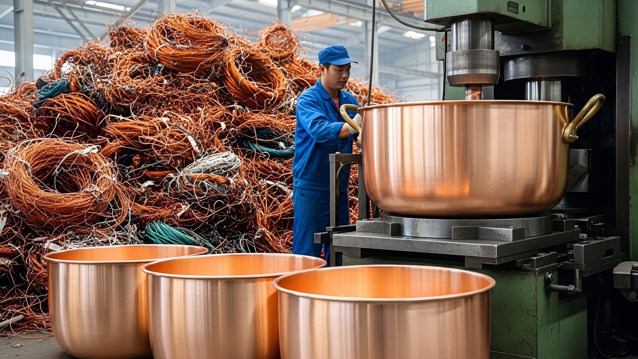 Incredible Recycling Process Of Old Copper Wire to Make New Giant Copper Cooking Pots In Factory