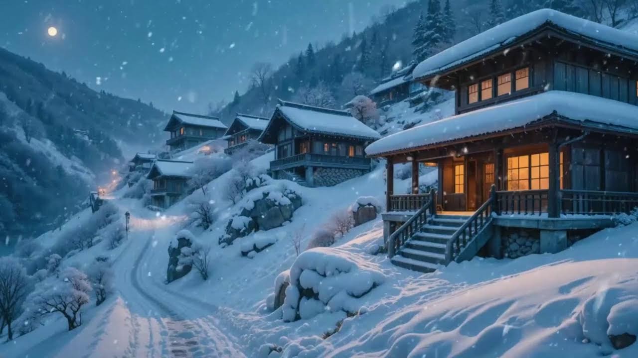 Japanese Winter Lofi ❄️ Snowy Village Nights for Study & Sleep