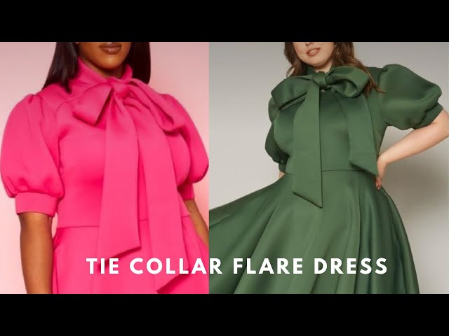 HOW TO CUT AND SEW A TIE COLLAR FLARE DRESS//EXAGGERATED SLEEVES - YouTube HOW TO CUT AND SEW A TIE COLLAR FLARE DRESS//EXAGGERATED SLEEVES - YouTube