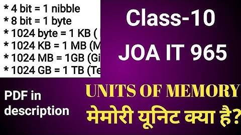 Units Of Memory In Hindi| Post Code JOA IT 965 CLASS-10|
