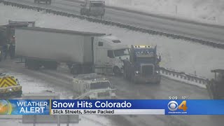 Slick Roads Cause Travel Problems Including Jackknifed Semi
