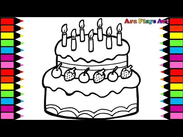 Menggambar Dan Mewarnai Kue Ulang Tahun 1 Warna Warni Untuk Anak Birthday Cake Coloring Page Youtube