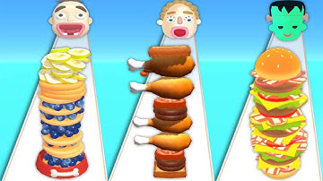 PANCAKE RUN vs SANDWICH RUNNER vs BURGER RUSH Triple Gameplay Android, IOS