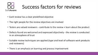 Static Testing (4). Success Factors for Reviews