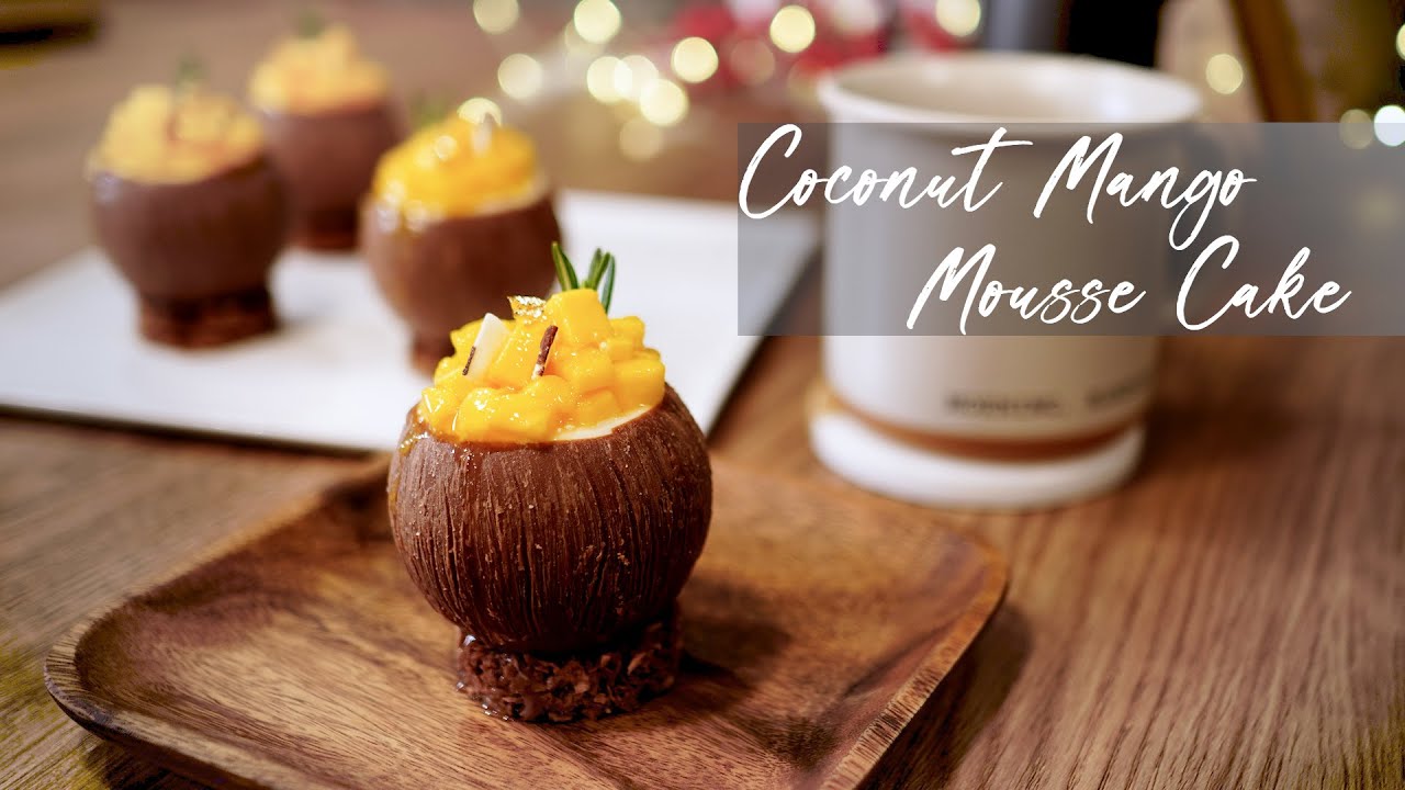 论颜值和味道都绝绝子的椰子慕斯蛋糕 !!!Coconut Mango Fruit Mousse Cake Recipe-That looks real coconut~
