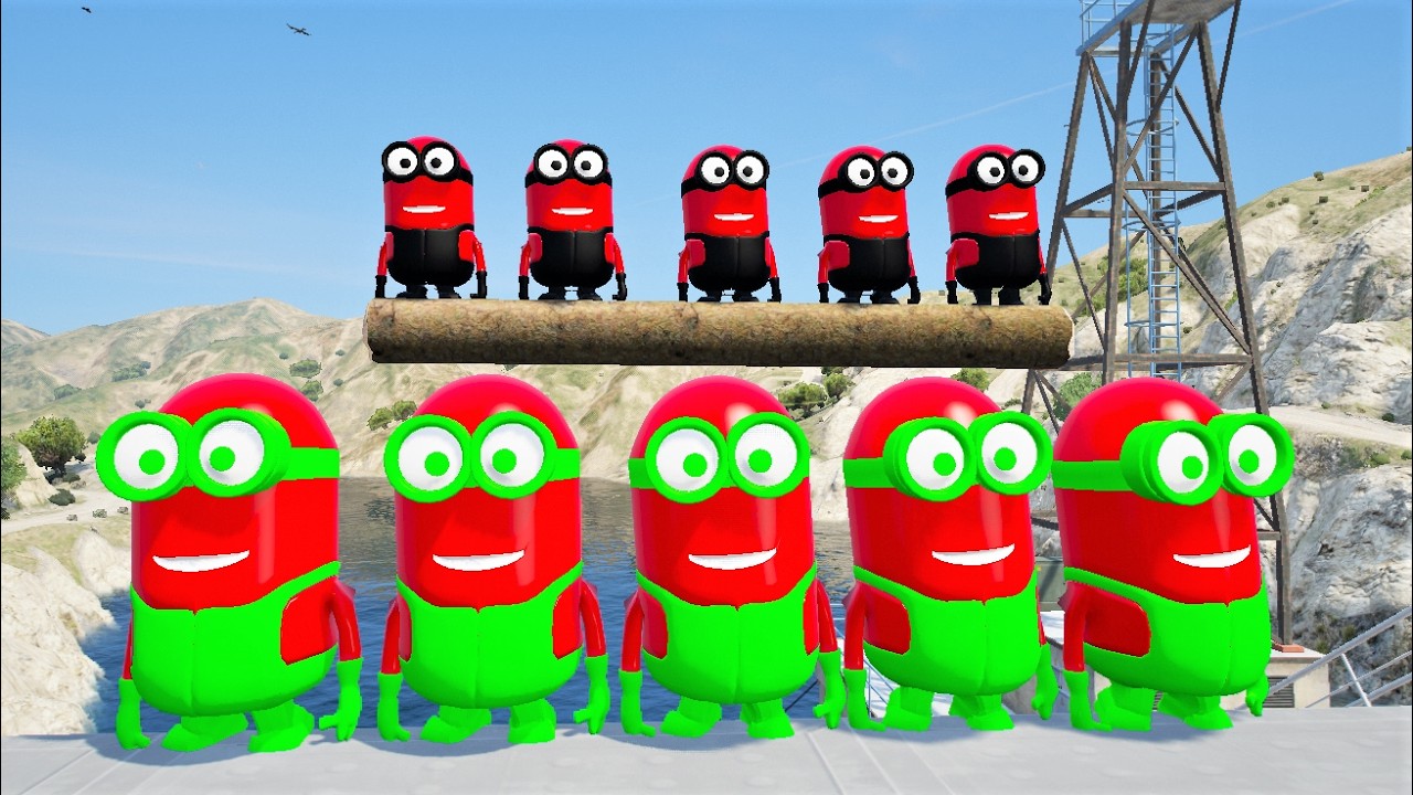 GTA 5 Epic Ragdolls | Spiderman and colourfull Minions Heroes Jumps/fails #159