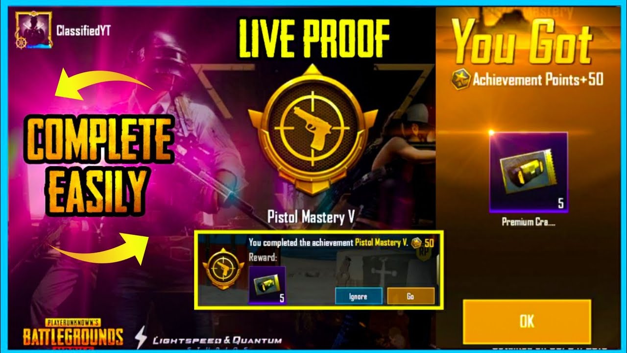 EASY WAY TO GET FREE 5 PREMIUM CRATE COUPONS - PISTOL MASTERY 5 ACHIEVEMENT  IN PUBG MOBILE - 