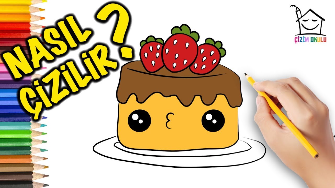 Nasıl Çizilir? Sevimli Çilekli Pasta Resim Çizme ÇİZİM OKULU