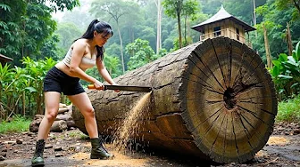 Bamboo Cabin in the Rainforest – Asian Girl Builds Pool, Bedroom and Garden Space