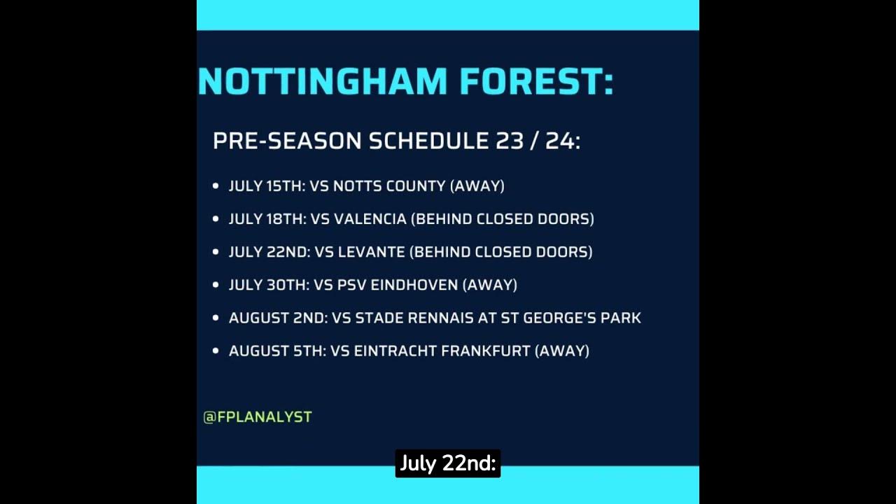 Nottingham Forest pre-season schedule 2023/2024 - YouTube