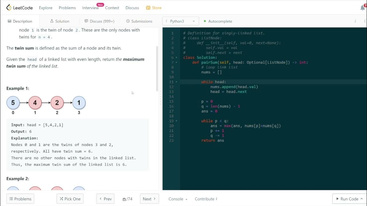 LeetCode 每日一題 Daily Challenge 2130. Maximum Twin Sum of a Linked List ...