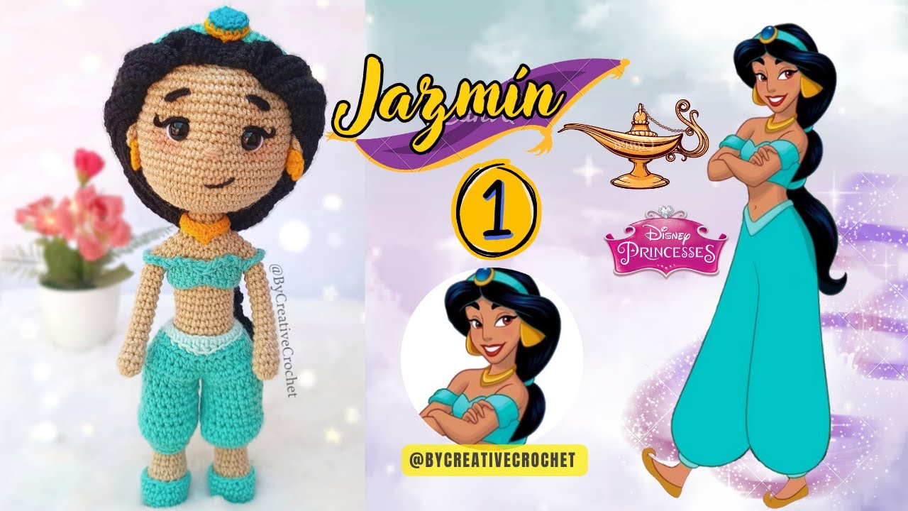 Принцесса ДЖАЗМИН 🧞‍♀️👑 Амигуруми | ЧАСТЬ 1/2 🥰💕 Принцессы Диснея — Мастер-класс по вязанию крючком