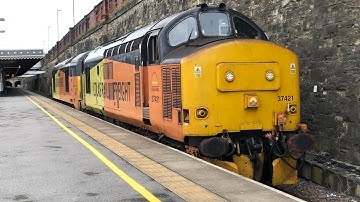 (4K) colas Raul freight class 37 nos locomotive 37421 grows away form Sheffield on 0Z67 d