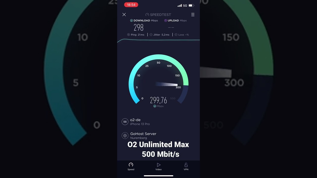 O2 5G Speedtest N&uuml;rnberg - stuck at 300 Mbit/s